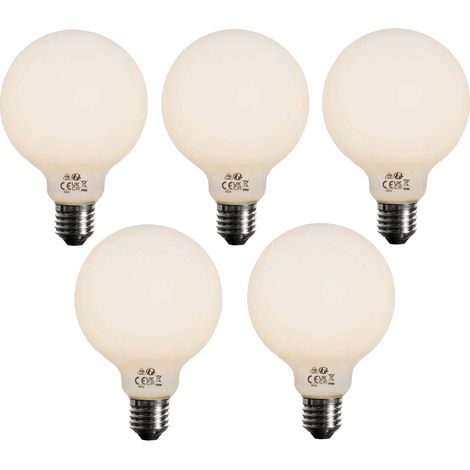 LUEDD Juego de 5 Bombilla LED regulable en 3 pasos E27 opal G95 4W 450lm 3000K