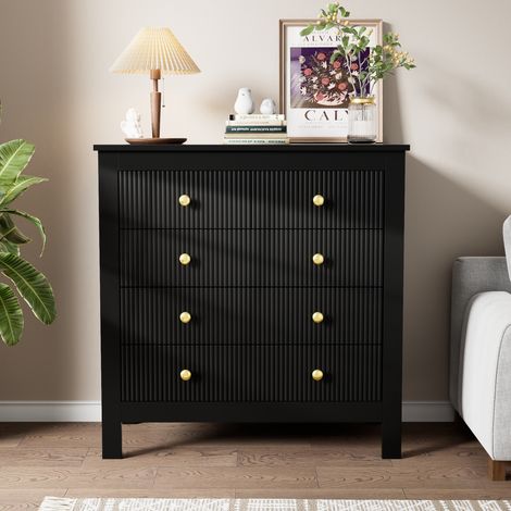 Kommode 79 x 39,5 x 80 cm – 5 Schubladen mit einzigartiger Struktur, vergoldeten Griffen und verstärkten Beinen – Schwarz (1/5)