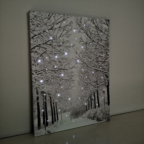 40 x 30cm Touch Operated Christmas Winter Avenue Fibre Optic Light Up Wall Canvas (1/5)