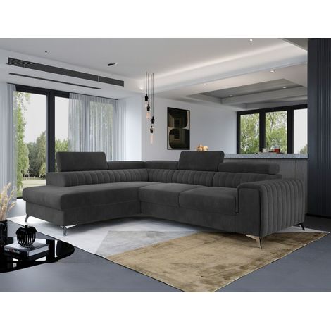 Ecksofa mit Schlaffunktion Sofa ELENI Stoff Monolith Graphit Ottomane Links (1/4)