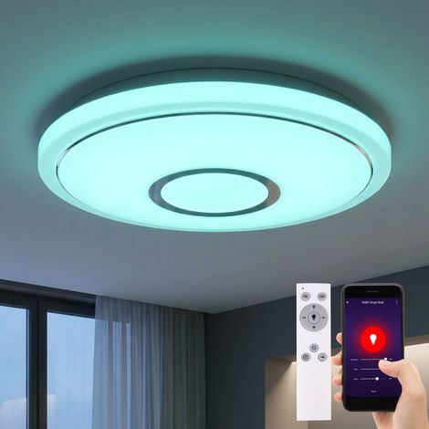 Smart LED Deckenleuchte mit Fernbedienung Deckenlampe dimmbar Schlafzimmerlampe, CCT Schaltung Farbwechsel Nachtlichtfunktion, 19W 1040lm 3000-6000K, DxH 40x6,5 cm