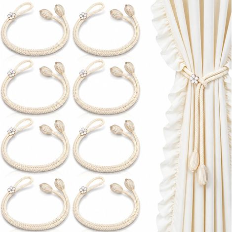 8 PCS Embrasses de Rideaux, Embrasses pour Rideaux, Blanc Ajustables 48 cm Tressées à La Main sans Perçage, Attaches Décoratives pour Salon Chambre Bureau Cuisine, Accessoires Modernes (1/5)