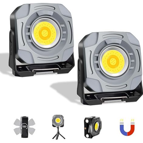 MASMEJOR Projecteur LED Rechargeable 30W 1500LM, 2 Pièces Lampe de Chantier avec 7 Modes & Batterie 4000mAh, Pivotant à 90° avec Aimants Intégrés, Idéal pour Bricolage, Camping, Pêche, Dépannage (1/5)