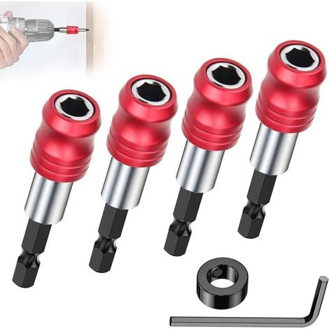 Portapuntas magnético, portapuntas para destornillador de impacto de 60 mm (1/4"), portapuntas magnético de 4 piezas con vástago hexagonal, extensión magnética para destornillador, extensión de destor (1/5)