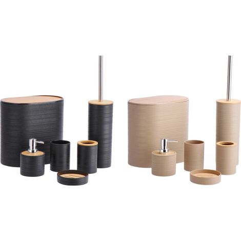 Regalo Italiano Set Bagno 6 Pezzi Plastica e Bamboo Ass. – Accessori Bagno Moderni 1 Pz