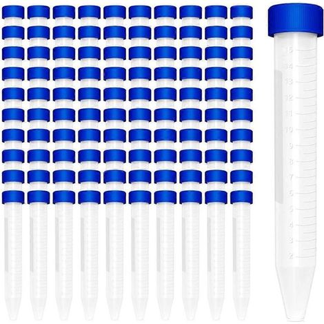 100 tubes coniques de 15 ml avec tétine et 1 support pour tubes à centrifuger (bleu) (1/5)