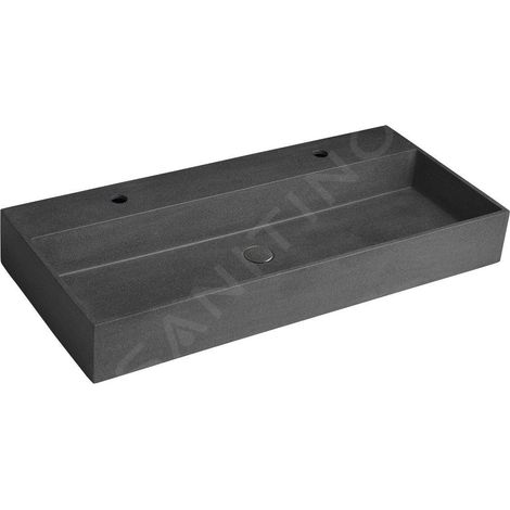 Sapho Quadrado - Double-lavabo 960x440 mm, sans trop-plein, 2 trous pour robinet, granit noir AR473 (1/5)