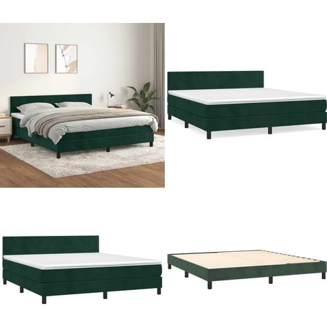Sommier à lattes de lit et matelas Vert foncé 160x200cm Velours - Lit Tapissier - Lit Velours - Lit Double - Literie - Chambre À Coucher - Home & Living (1/5)