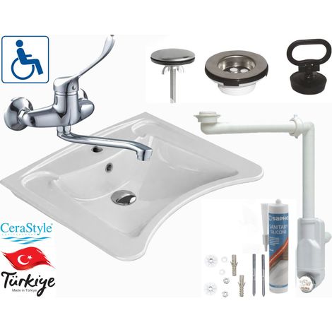 Waschbecken für Behinderte mit Wandarmatur und Siphon CeraStyle 63x50x20,5 cm (1/5)
