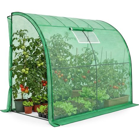 Invernadero de jardín adosado con estructura metálica y cubierta de PE 1 puerta 1 ventana Verde 100x200x210 cm (1/5)