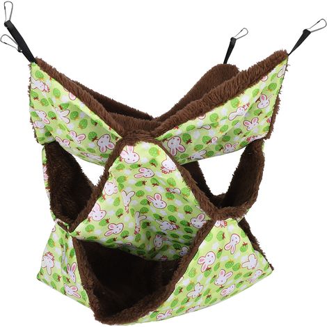 Hamac triple couche pour petits animaux de compagnie, cage pour hamster, lit suspendu doux et chaud (23 x 23 cm, 9 x 9 pouces, petit, vert) (1/5)