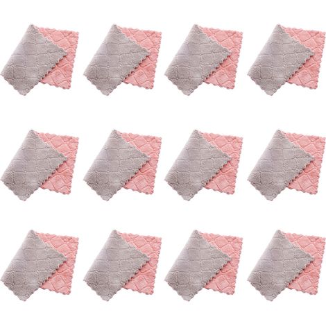 Lot de 12 torchons de cuisine en velours corail, antiadhésifs, lavables à l'huile et à séchage rapide. (1/5)