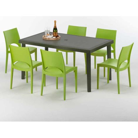 Tavolo Rettangolare Marrone 150x90 cm con 6 Sedie Colorate Focus