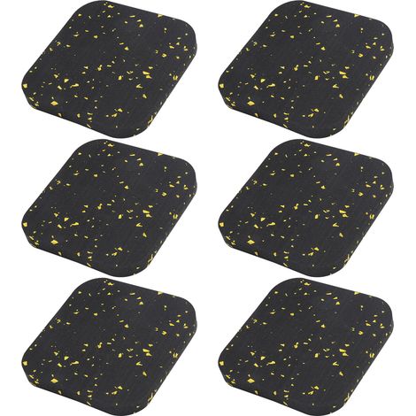 Lot de 6 tapis de course en caoutchouc avec coussin d'insonorisation, pour appareils de fitness et équipements d'exercice (noir et jaune). (1/5)