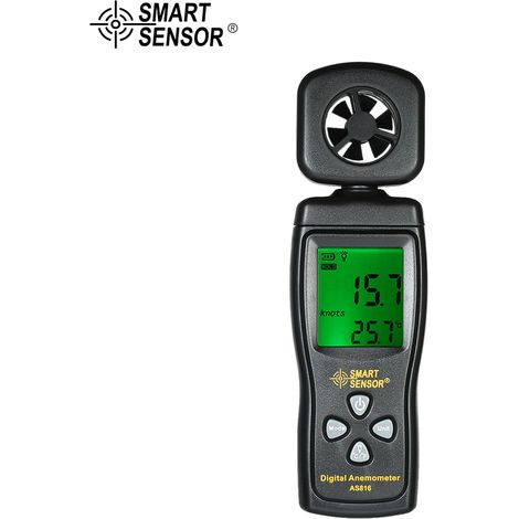 SMART SENSOR Petit Anémomètre LCD Numérique Mesureur de Vitesse du Vent et Température avec Rétroéclairage