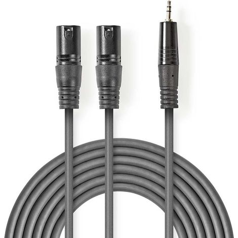 Cable de audio balanceado 2x xlr macho de 3 pines macho de 35 mm niquelado 300 metros redondo pvc gris oscuro funda de carton