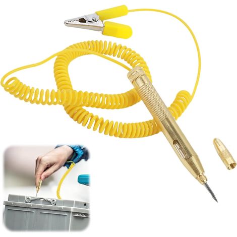 Stylo Testeur de Tension pour Véhicules Testeur de Tension DC 6V 12V 24V Testeur Electrique Testeur Fusible Voiture Stylo Testeur Automobile avec Ampoule LED Long Fil Spiralé Jaune (1/5)