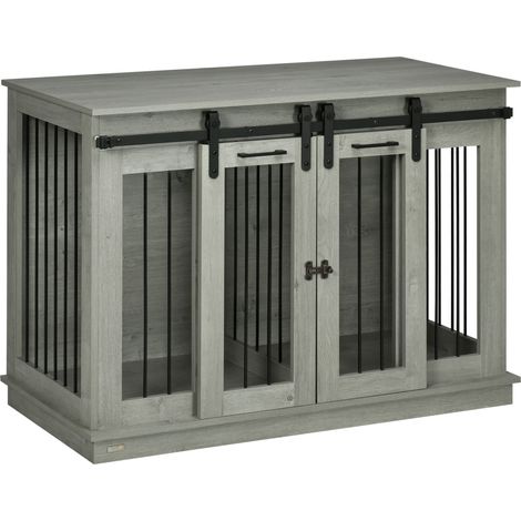 Cage pour chien 2-en-1 avec double porte, structure métallique grise, 120 x 60 x 88,5 cm (1/5)