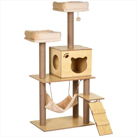 SunJet Arbre à chat, tour pour chat, design contemporain beige 130 cm - Réf. TJ4Q1BJVTMD4 (1/5)