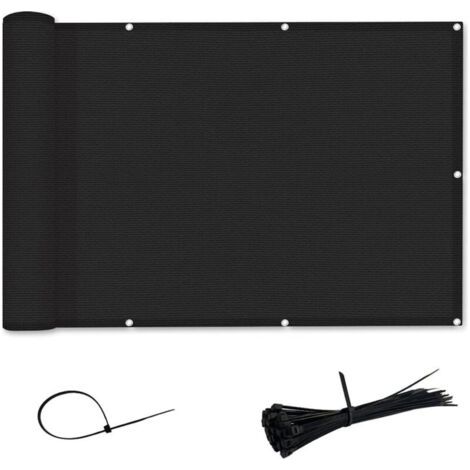 Brise-Vue et Pare-Soleil pour Balcon HDPE- Résistant aux UV,aux déchirures/Rayures de Couture (0.9x3m, Noir) (1/5)