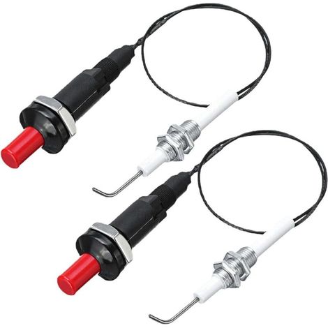 Lot de 2 kits d'allumage piézo pour barbecue à gaz avec bouton poussoir d'allumage pour grills à gaz, poêles, fours, cheminées et chauffages, câbles de 50 cm (1/5)
