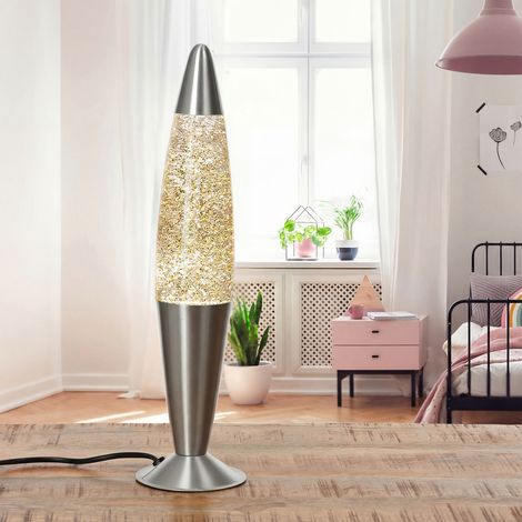 Lavalampe Gold Glitter 40 cm inkl. Leuchtmittel Retro Tischleuchte ROXY