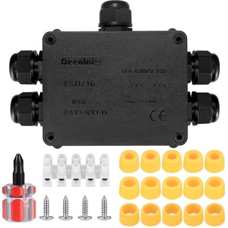 IP68 Waterproof Junction Box, 5-Way Outdoor Junction Box, Connection Box Connector Sockets, Waterproof Ø4mm-8mm Ø9mm-12mm Cable for Outdoor Garden Use - 5 Ways