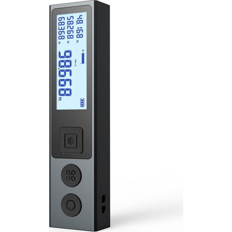 Tragbares Mini-Lasermessgerät, Legierungsgehäuse, wiederaufladbar, Display mit Hintergrundbeleuchtung, Einheitenwechsel M/in/Ft, Pythagoras-Modus, misst Entfernung, Fläche und Volumen.