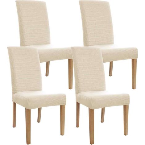 Housse De Chaise - Extensible - Beige - Pour Chaise Salle À Manger - Lot De 4 (1/5)