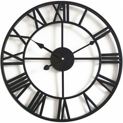 Horloge Murale Silencieuse Vintage, 40cm Squelette en Métal Horloge, Salon Cuisine Café Hôtel Bureau Décor À La Maison Horloge (Noir) (1/5)