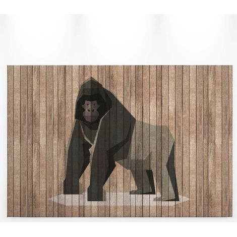 Tableau animaux sur fond bois | Tableau géométrique gorille marron & noir | Tableau sur toile moderne pour chambre enfant & ado 0,9 x 0,6 m (1/5)