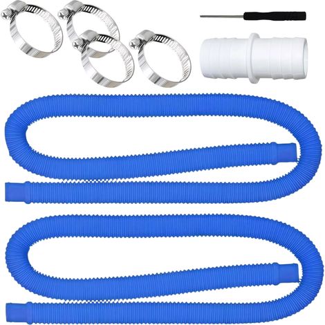 Tuyau de piscine 32 mm pour pompe de piscine, 2 tuyaux avec 4 colliers de serrage et 1 raccord, 150 cm de tuyau 32 mm pour pompe de filtration et piscine (bleu) (1/5)