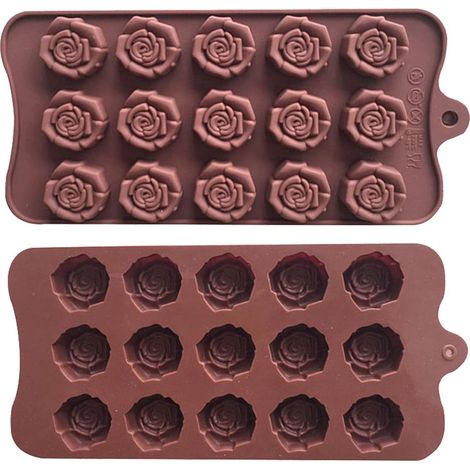 Lot de 2 moules en silicone en forme de rose, 15 cavités, pour chocolats et bonbons de la Saint-Valentin