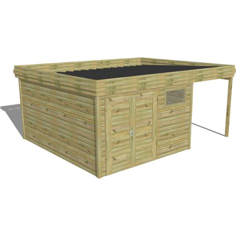 ABRI DE JARDIN bois Pin autoclave 27mm - 5,44x4,34m / 23,6m2 - Bac acier - Abri Français (1/5)