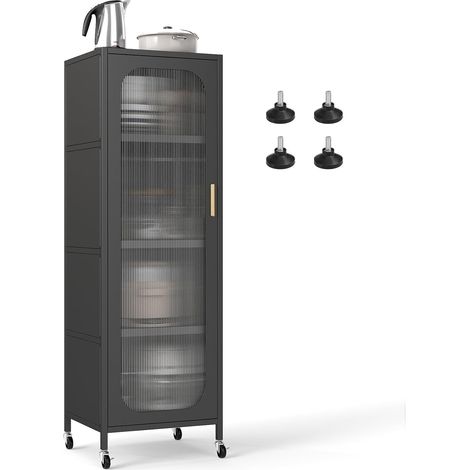 Costway – Desserte de cuisine roulante 5 niveaux – Armoire en acier carbone noir 45 x 40 x 141 cm – Étagères réglables et amovibles – Roulettes avec frein