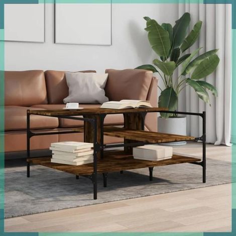 842313 Table basse chêne fumé 100x100x48,5 cm bois d'ingénierie (1/5)