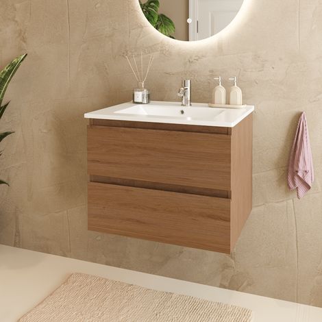 LOMAZOO Meuble de Salle de Bain 60cm - Chêne Chaud - Vasque