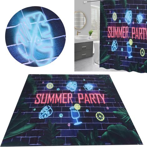 Duschvorhang aus Polyester mit sommerlichem Muster, wasserdicht und stichfest, mit Haken, 180 x 180 cm (1/5)