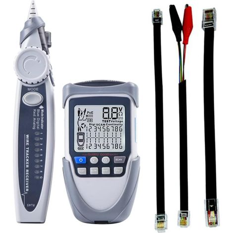 Probador de cable de red portátil de mano, probador de cable de red portátil de mano, pantalla LCD grande, rastreadores de cables digitales, continuidad, voltaje de la batería, comprobación de (1/3)