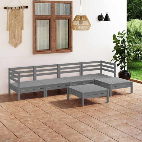 Salon de jardin 6 pcs Ensemble Table et Chaise de Jardin - Bois de pin massif Gris BV375159 - BonneVie (1/5)