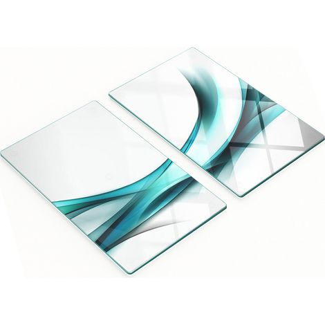 Tablas de cocina de vidrio templado con gr谩ficos abstractos de olas, 2x30x52 cm.