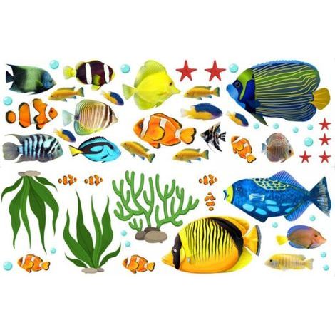 Ein Set tropischer Fisch-Wandaufkleber, abnehmbare Wanddekoraufkleber für Wohnzimmer, Badezimmer, Kinderzimmer (1/5)