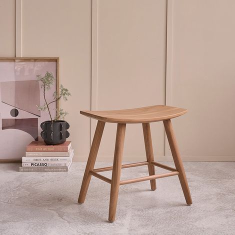 Tabouret en teck massif naturel 45 cm (1/5)