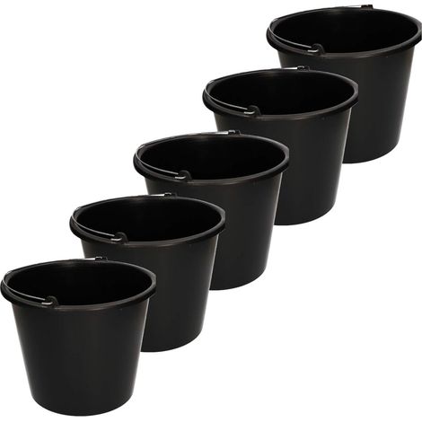 Kotarbau – Lot de 5 seaux de maçon 5l – Plastique robuste et élastique – Poignée métal pour confort – Pour mortier, gravats, sable