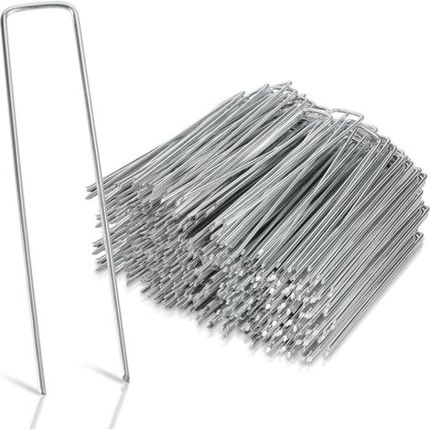 Set 250 Piquets de fixation en acier galvanisé Ø2.8mm 150x25mm, piquet ancrage sol jardin, pour Bâche Anti-Mauvaises Herbes (1/5)