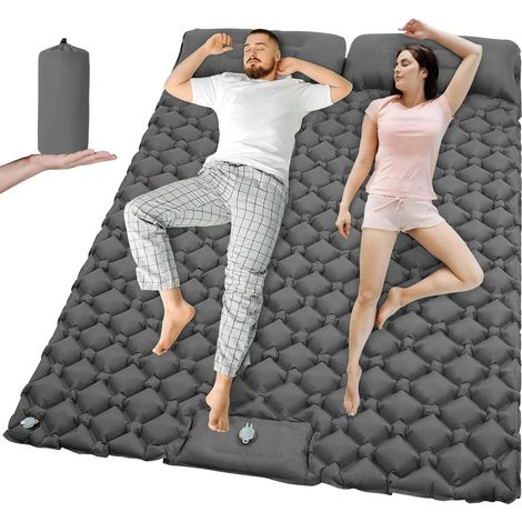 Matelas gonflable double de camping (gris), ultraléger, pliable, tapis de sol (1/5)