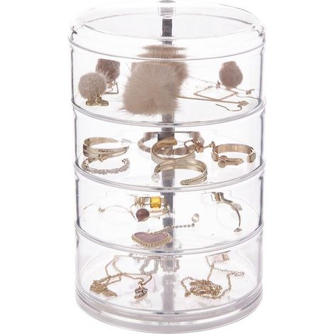 Organisateur de Bijoux Boîte Acrylique Transparent 360 ° Rotation Cosmétique Titulaire Spin Storage pour Collier Bracelet Anneau Boucle (4 Couches) (1/5)