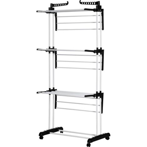Séchoir à linge tour séchoir à linge avec roues avec 4 niveaux support sèche-linge tour à linge extensible noir 73 X 45,5 X 177C (1/3)