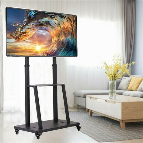 TV Ständer Bodenständer TV Standfuß für 32-80 Zoll Mobil Fernsehstand TV Wagen Trolley auf Rollen höhenverstellbar mit Halterung Max. VESA 600x400 mm