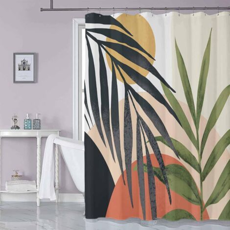 BUNTHAUS Stoff-Duschvorhang für Badezimmer, Mid-Century-Boho-Duschvorhänge, abstrakte tropische Blätter, Badewannenbehandlungsplatten mit Haken, minimalistische Heimdekoration für Hotel-Spa, 71 x 71 Z (1/5)